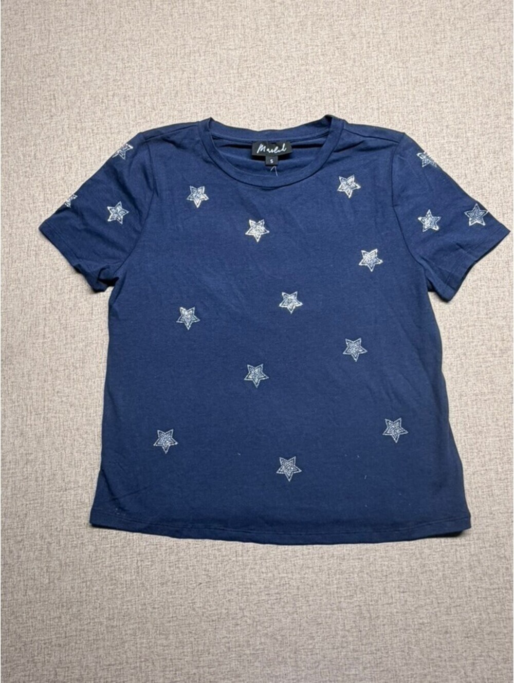 Marled Navy Blue Rhinestone Star Studded T-Shirt NWT Size S